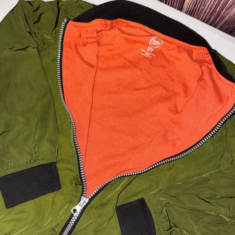 Wonder Nation Bomber Jacket and Jeans Set Boys S 6-7 Green Blue Distressed Patch
